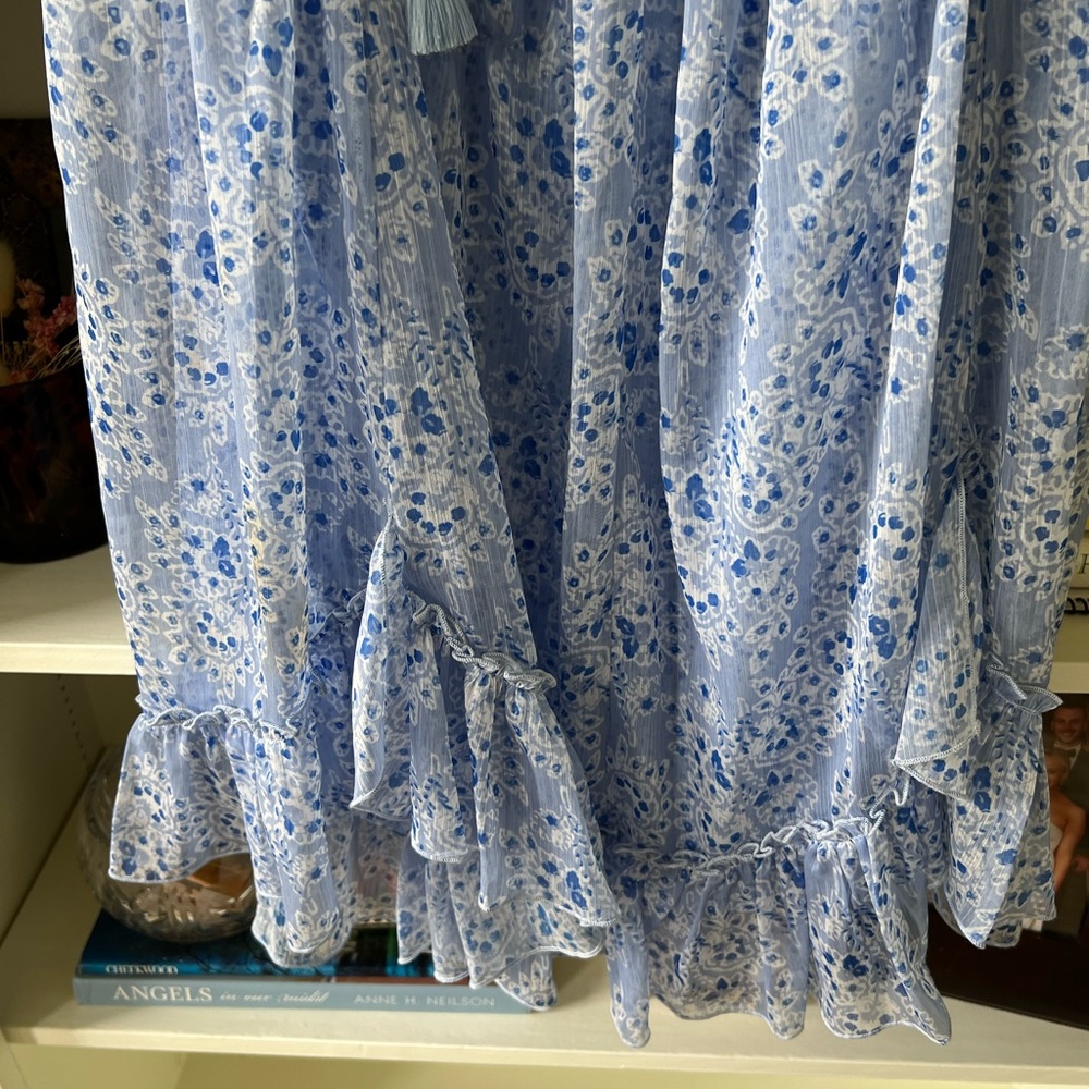 Karina Grimaldi Blue Patterned Ruffle Babydoll Fl… - image 3